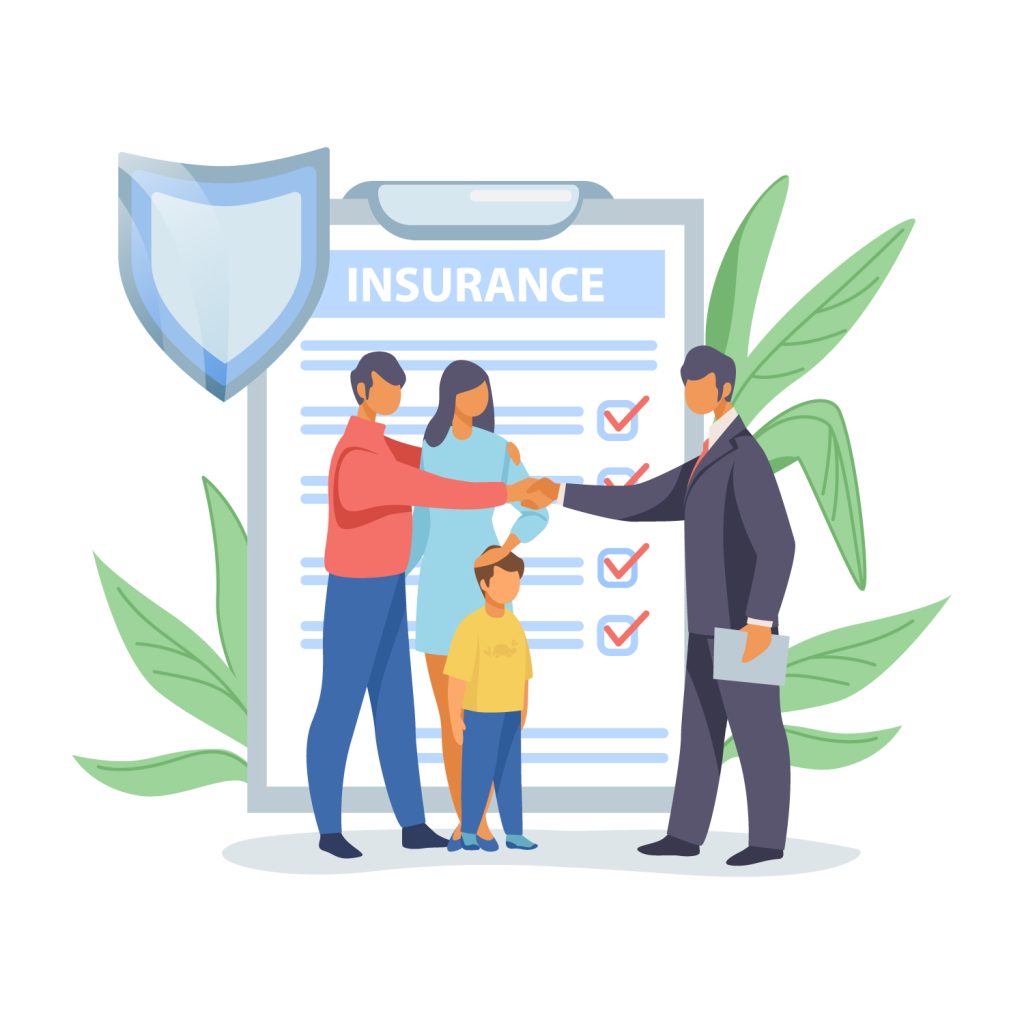 illustration of family shaking hands with insurance agent